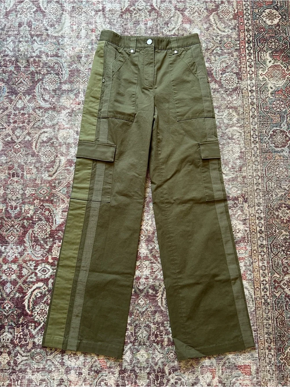TWP Olive Green Side Stripe Cotton Cargo Military Pant